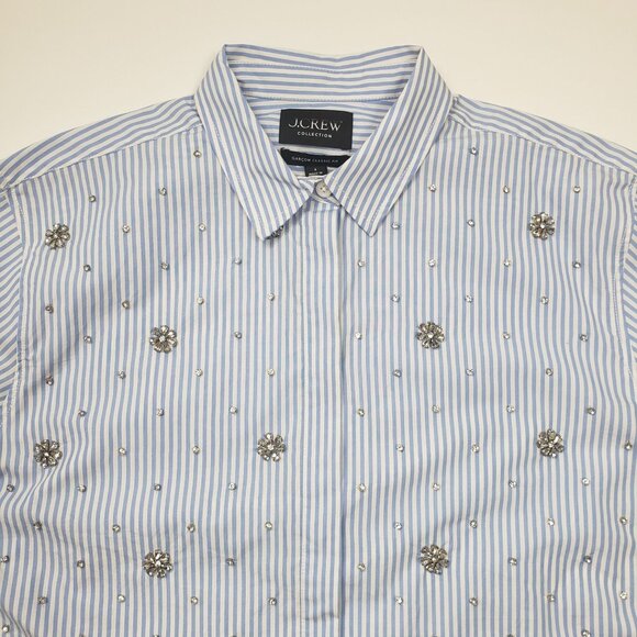 J.Crew Collection Garçon Embellished Shirt in Blue Pinstripe Women's - Pick Size - Picture 12 of 16
